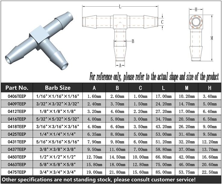 3/16&quot; 4.8mm T Fitting Equal 3 Ways Barbed Tubing Connections Plastic Hose Barb Fittings