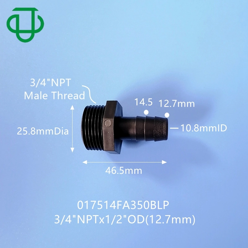 Plastic 3/4&quot;NPT Male Threaded Adapter 1/2&quot; Hose Barbed Union Black Pipe Fittings