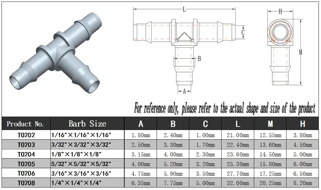 3/16&quot; 4.8mm T Fitting Equal 3 Ways Barbed Tubing Connections Plastic Hose Barb Fittings